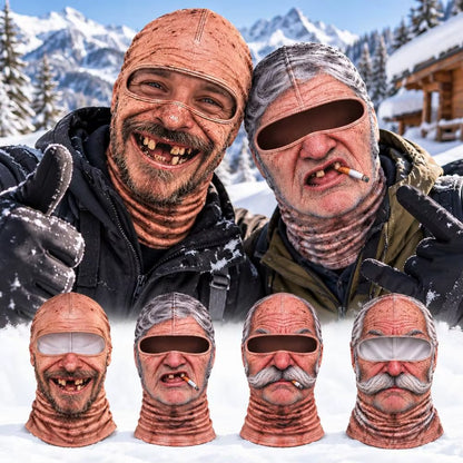 Realistic Old Man Face Ski Mask 3D Printed Funny Balaclava with Neck Warmer for Outdoor Winter Motorcycle Sports Cover