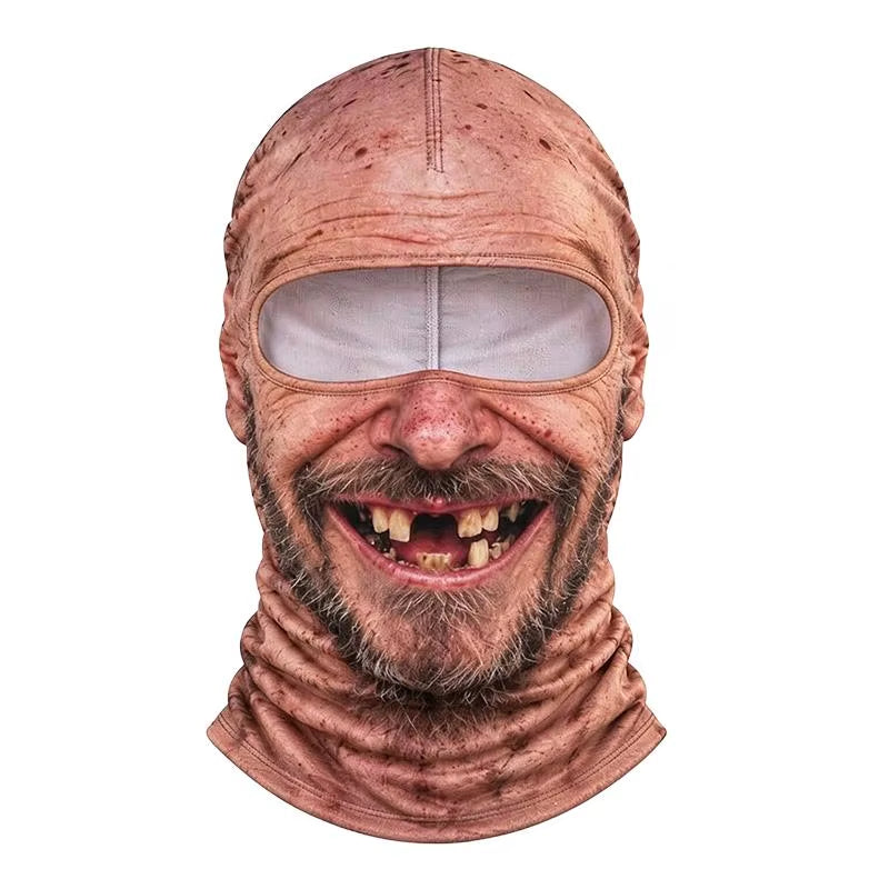 Realistic Old Man Face Ski Mask 3D Printed Funny Balaclava with Neck Warmer for Outdoor Winter Motorcycle Sports Cover