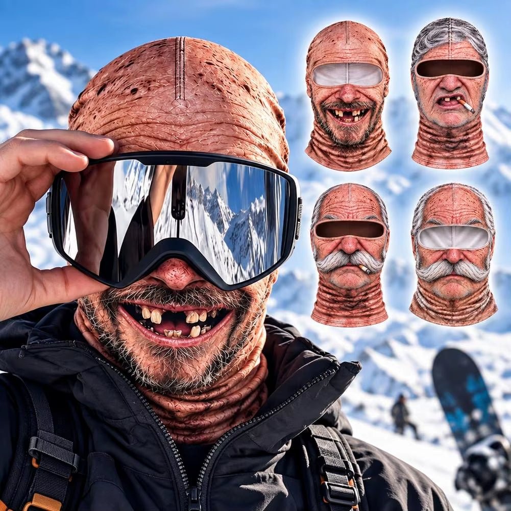 Realistic Old Man Face Ski Mask 3D Printed Funny Balaclava with Neck Warmer for Outdoor Winter Motorcycle Sports Cover