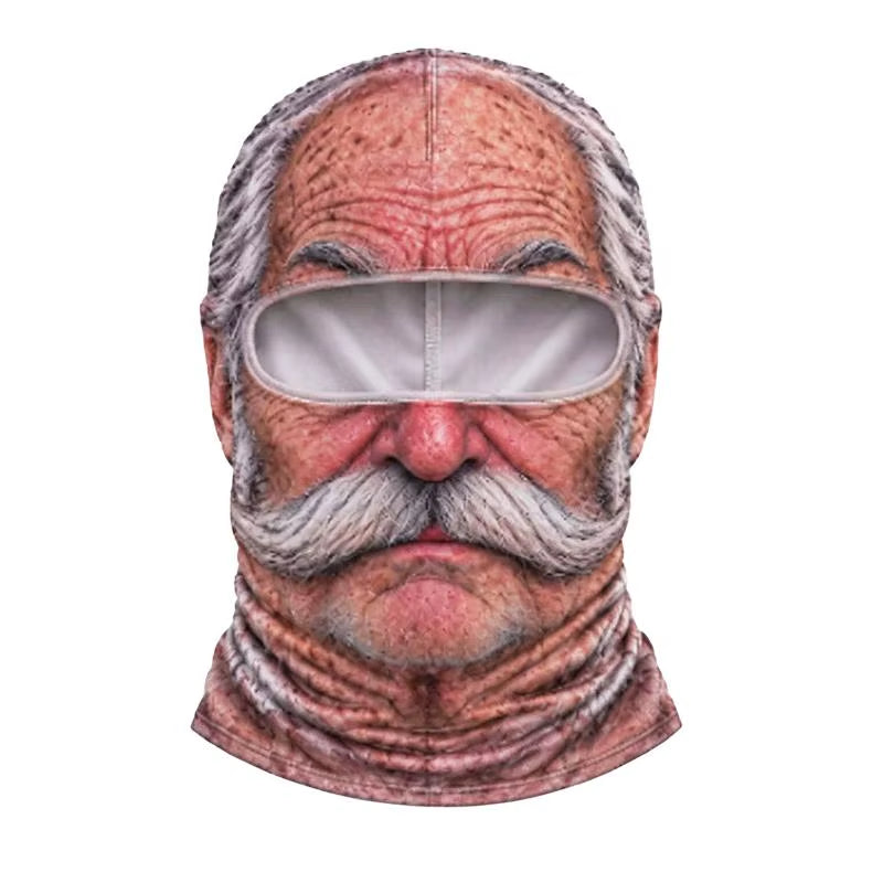 Realistic Old Man Face Ski Mask 3D Printed Funny Balaclava with Neck Warmer for Outdoor Winter Motorcycle Sports Cover