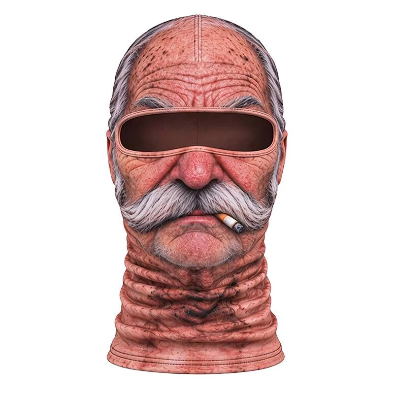 Realistic Old Man Face Ski Mask 3D Printed Funny Balaclava with Neck Warmer for Outdoor Winter Motorcycle Sports Cover