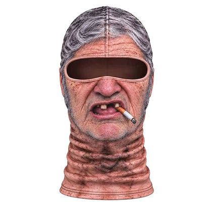 Realistic Old Man Face Ski Mask 3D Printed Funny Balaclava with Neck Warmer for Outdoor Winter Motorcycle Sports Cover