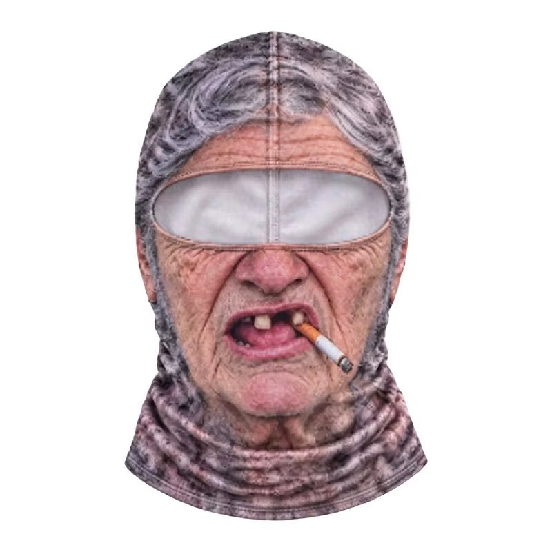 Realistic Old Man Face Ski Mask 3D Printed Funny Balaclava with Neck Warmer for Outdoor Winter Motorcycle Sports Cover
